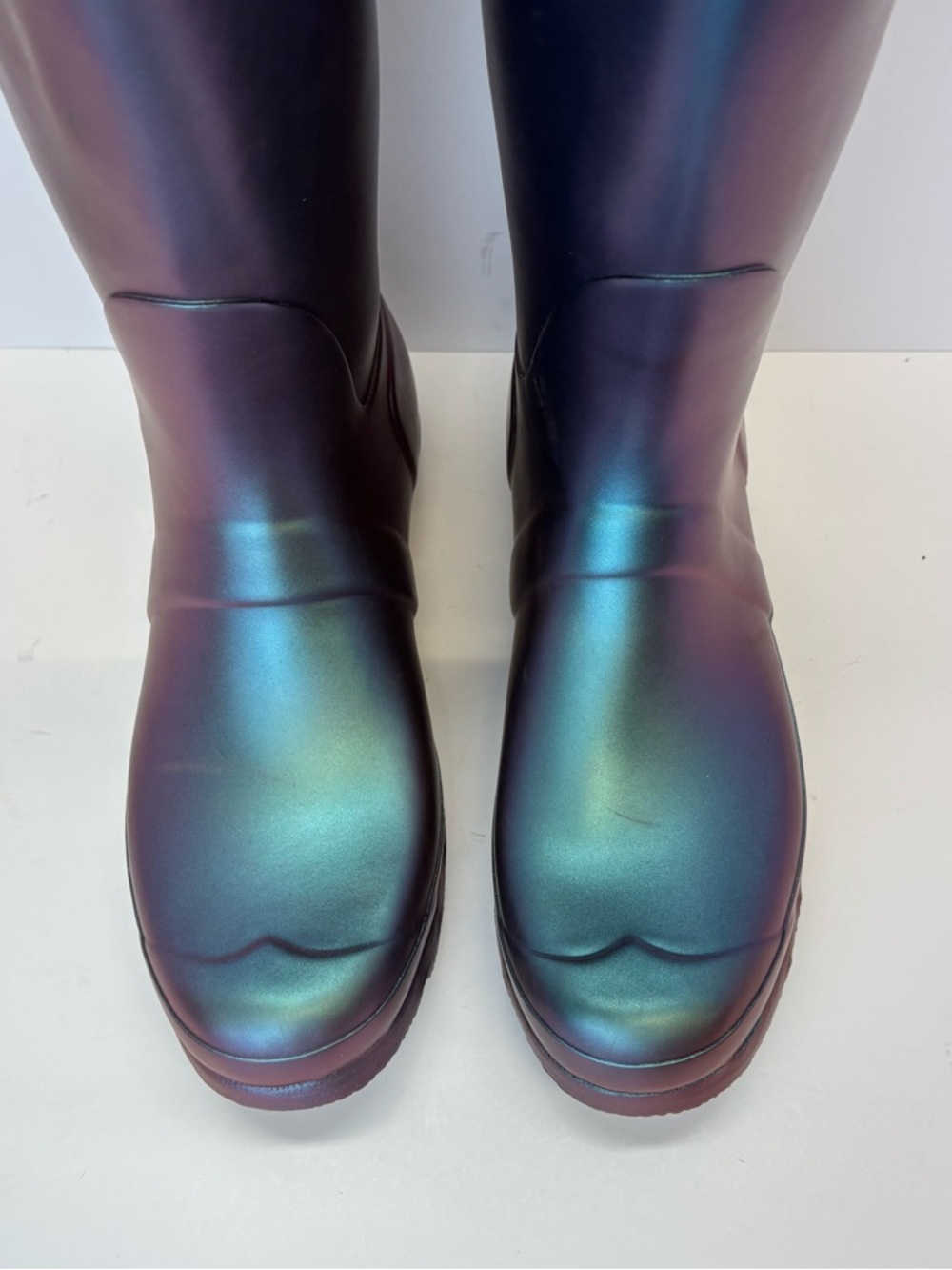 Hunter Nebula Rain Boots Size 10 Features Two Tone Blue Iridescent Finish Spring - Picture 4 of 9